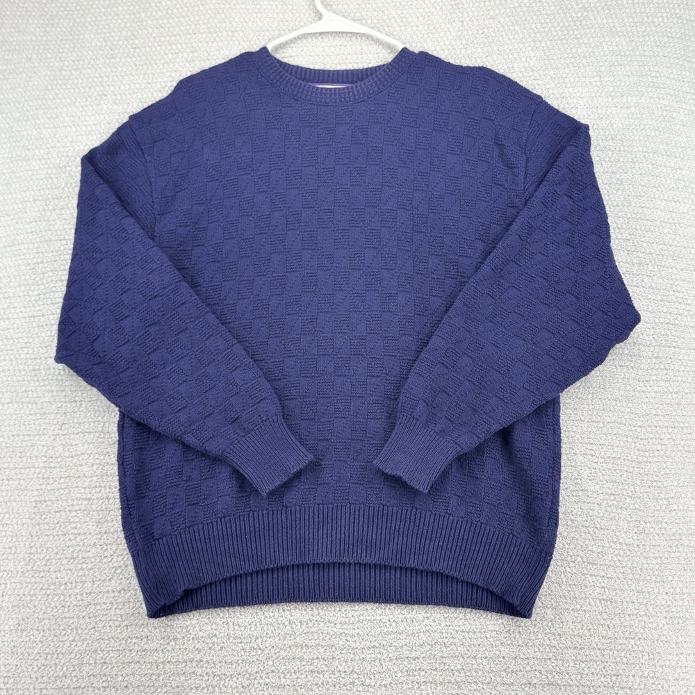 Vintage Shenandoah Sweater Mens Large Navy Blue Geometric Chunky Knit USA